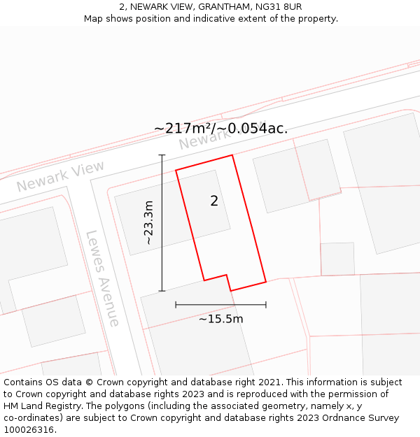 2, NEWARK VIEW, GRANTHAM, NG31 8UR: Plot and title map