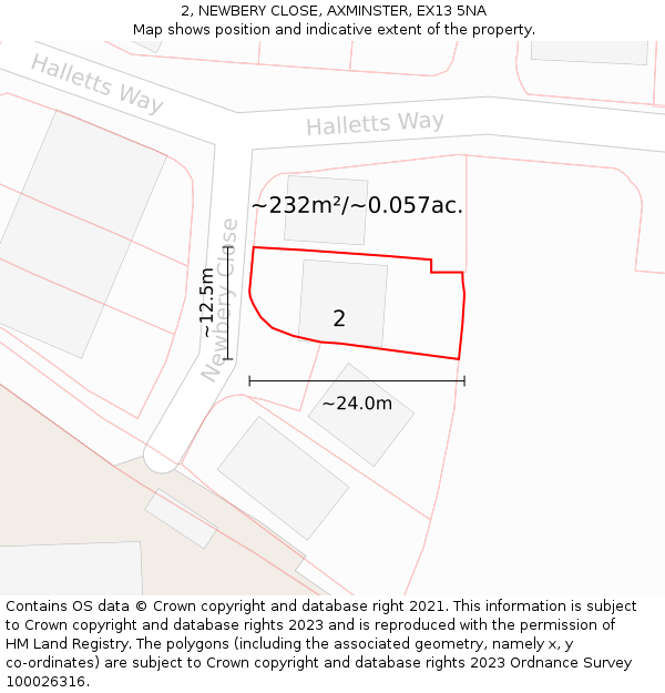2, NEWBERY CLOSE, AXMINSTER, EX13 5NA: Plot and title map