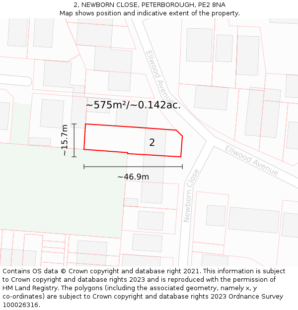 2, NEWBORN CLOSE, PETERBOROUGH, PE2 8NA: Plot and title map