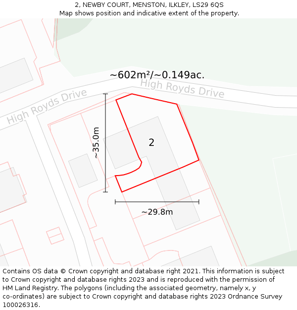 2, NEWBY COURT, MENSTON, ILKLEY, LS29 6QS: Plot and title map