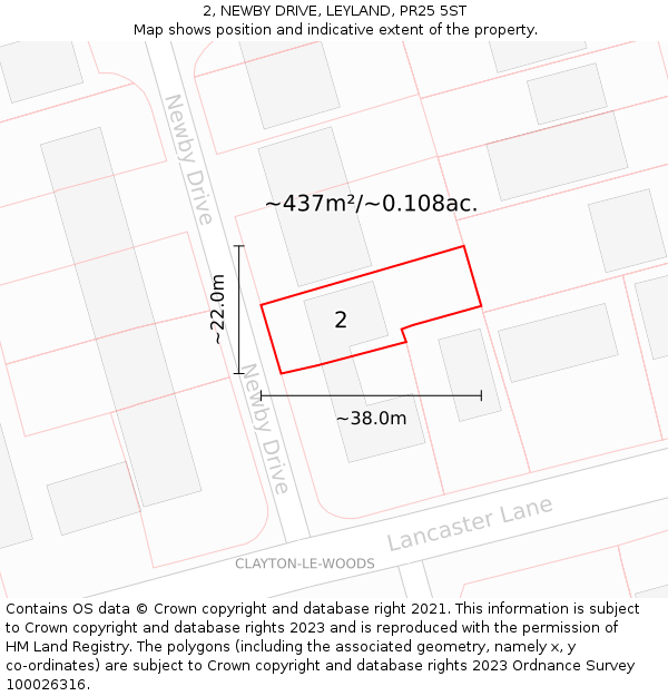 2, NEWBY DRIVE, LEYLAND, PR25 5ST: Plot and title map