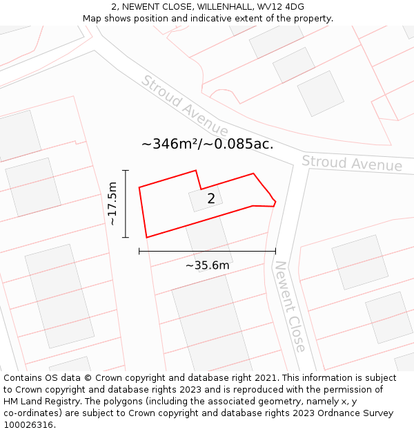 2, NEWENT CLOSE, WILLENHALL, WV12 4DG: Plot and title map