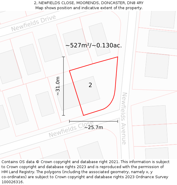 2, NEWFIELDS CLOSE, MOORENDS, DONCASTER, DN8 4RY: Plot and title map