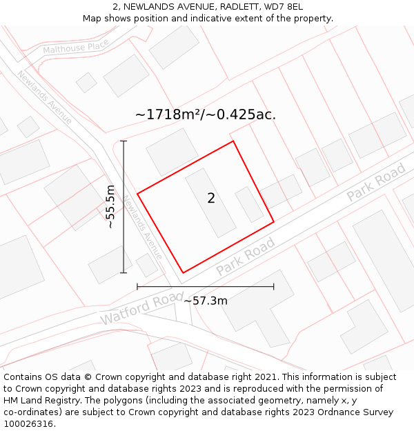 2, NEWLANDS AVENUE, RADLETT, WD7 8EL: Plot and title map