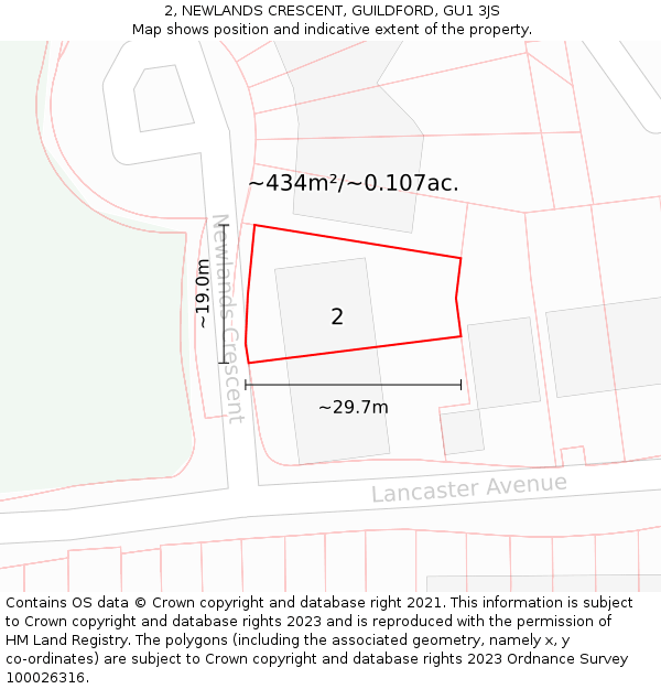 2, NEWLANDS CRESCENT, GUILDFORD, GU1 3JS: Plot and title map