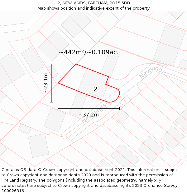 2, NEWLANDS, FAREHAM, PO15 5DB: Plot and title map