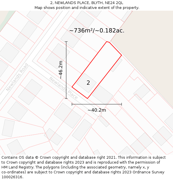2, NEWLANDS PLACE, BLYTH, NE24 2QL: Plot and title map