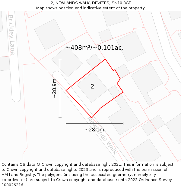 2, NEWLANDS WALK, DEVIZES, SN10 3GF: Plot and title map