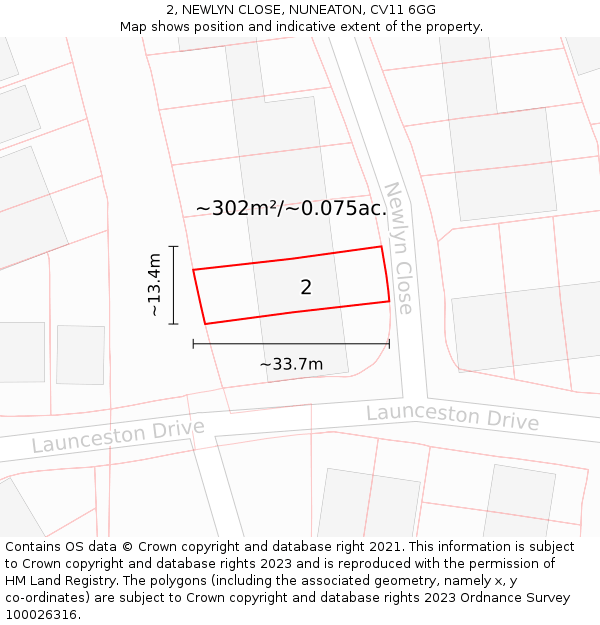 2, NEWLYN CLOSE, NUNEATON, CV11 6GG: Plot and title map