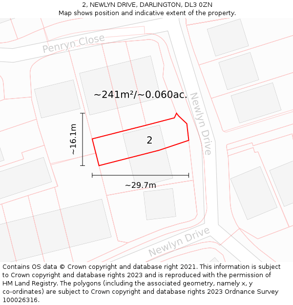 2, NEWLYN DRIVE, DARLINGTON, DL3 0ZN: Plot and title map