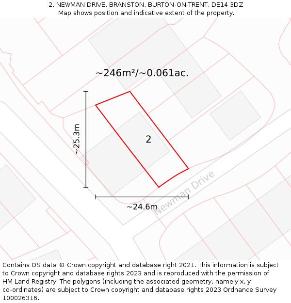 2, NEWMAN DRIVE, BRANSTON, BURTON-ON-TRENT, DE14 3DZ: Plot and title map