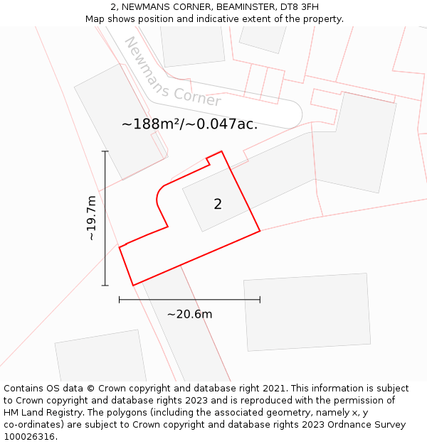2, NEWMANS CORNER, BEAMINSTER, DT8 3FH: Plot and title map