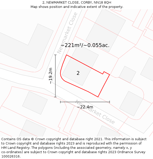 2, NEWMARKET CLOSE, CORBY, NN18 8QH: Plot and title map