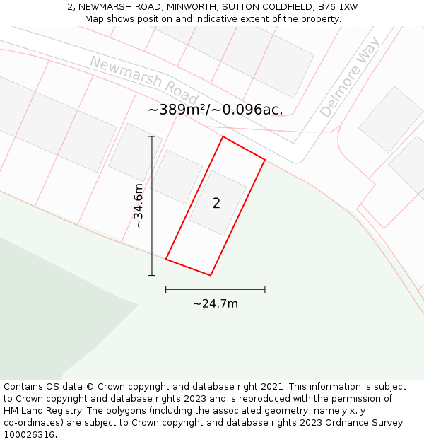 2, NEWMARSH ROAD, MINWORTH, SUTTON COLDFIELD, B76 1XW: Plot and title map