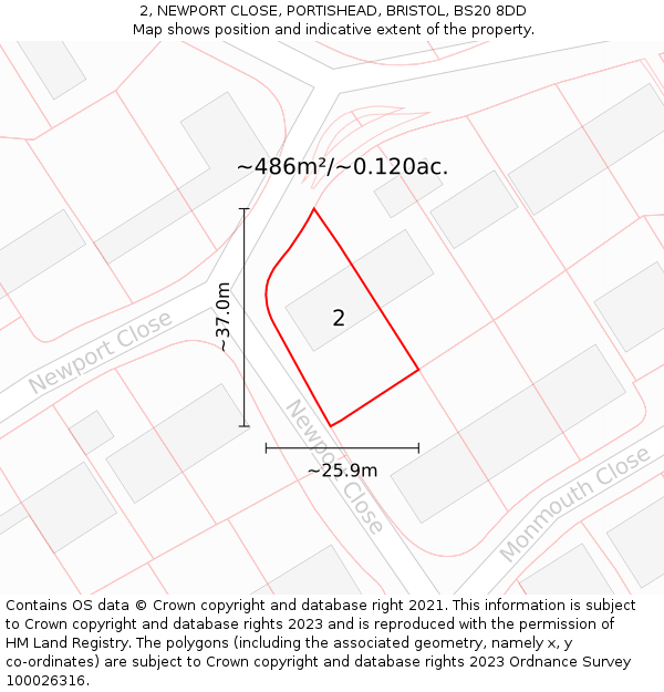 2, NEWPORT CLOSE, PORTISHEAD, BRISTOL, BS20 8DD: Plot and title map