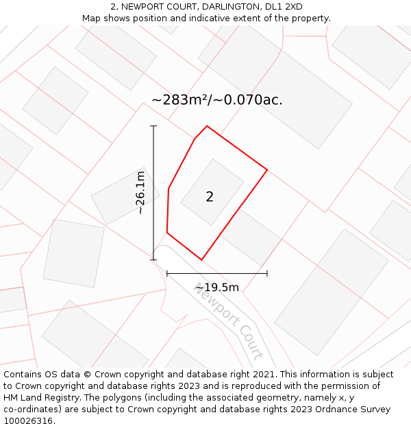 2, NEWPORT COURT, DARLINGTON, DL1 2XD: Plot and title map