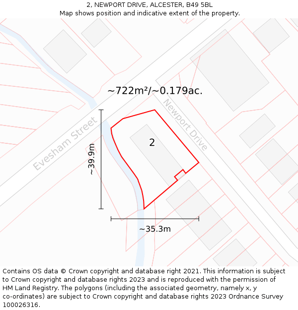 2, NEWPORT DRIVE, ALCESTER, B49 5BL: Plot and title map