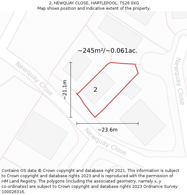 2, NEWQUAY CLOSE, HARTLEPOOL, TS26 0XG: Plot and title map
