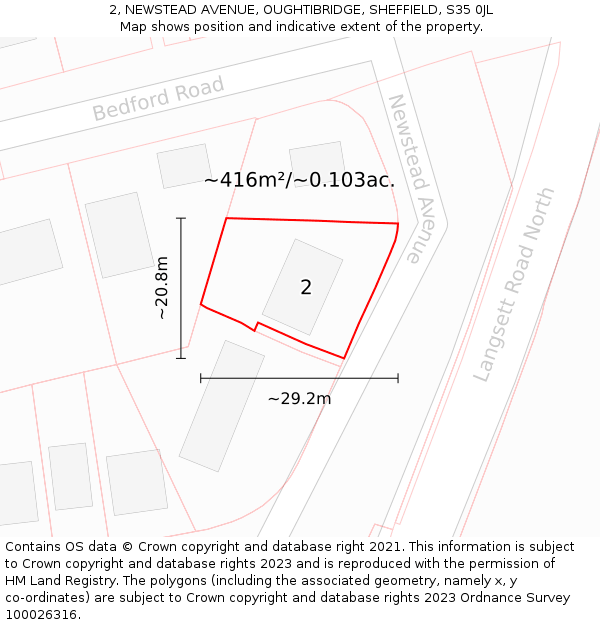 2, NEWSTEAD AVENUE, OUGHTIBRIDGE, SHEFFIELD, S35 0JL: Plot and title map