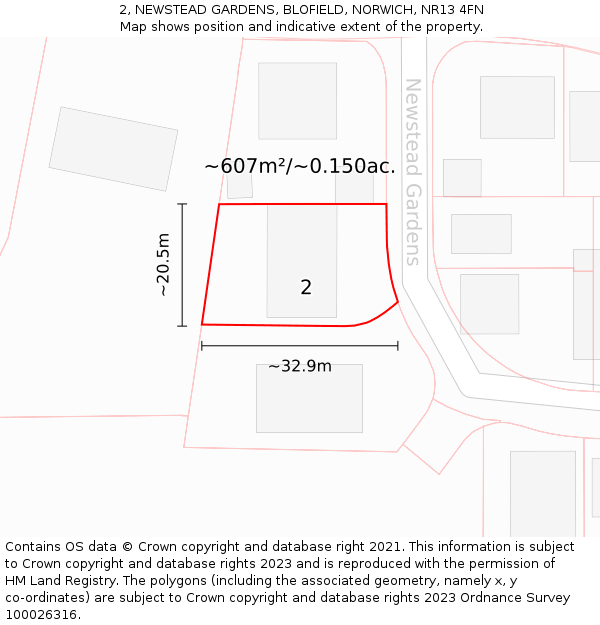 2, NEWSTEAD GARDENS, BLOFIELD, NORWICH, NR13 4FN: Plot and title map