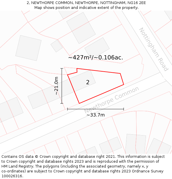 2, NEWTHORPE COMMON, NEWTHORPE, NOTTINGHAM, NG16 2EE: Plot and title map