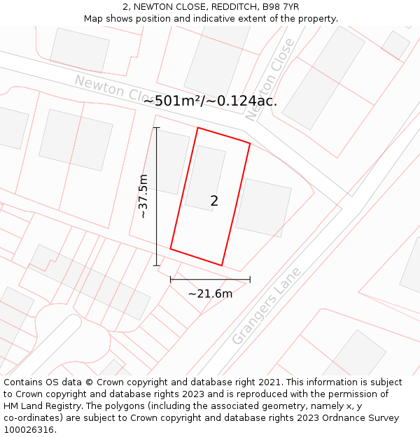 2, NEWTON CLOSE, REDDITCH, B98 7YR: Plot and title map
