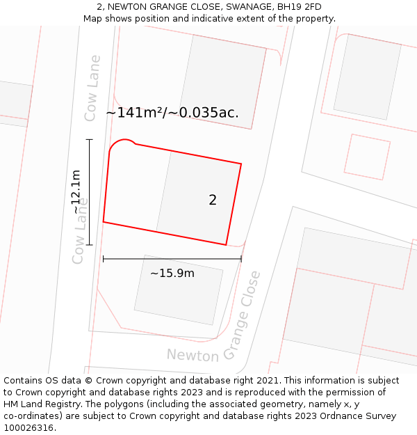 2, NEWTON GRANGE CLOSE, SWANAGE, BH19 2FD: Plot and title map