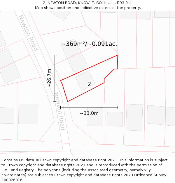 2, NEWTON ROAD, KNOWLE, SOLIHULL, B93 9HL: Plot and title map