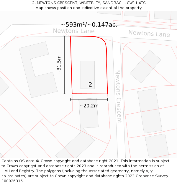2, NEWTONS CRESCENT, WINTERLEY, SANDBACH, CW11 4TS: Plot and title map