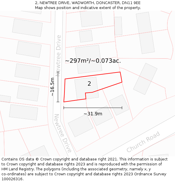 2, NEWTREE DRIVE, WADWORTH, DONCASTER, DN11 9EE: Plot and title map