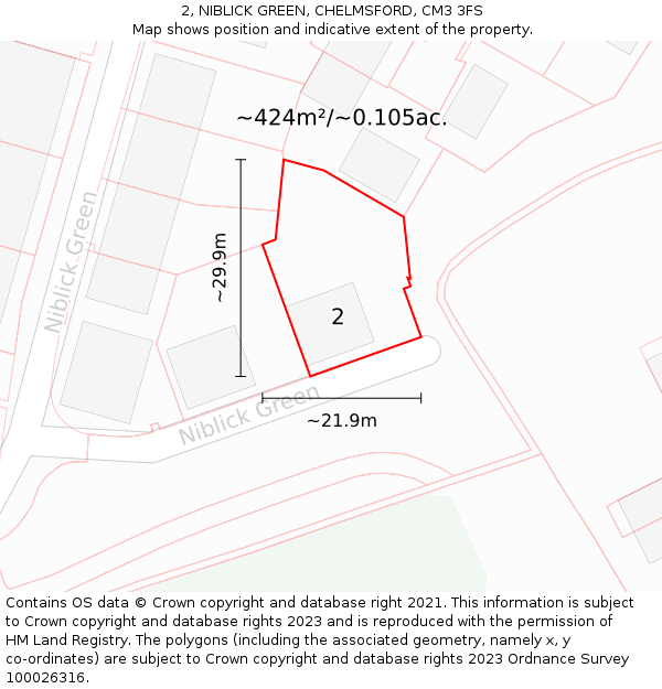 2, NIBLICK GREEN, CHELMSFORD, CM3 3FS: Plot and title map