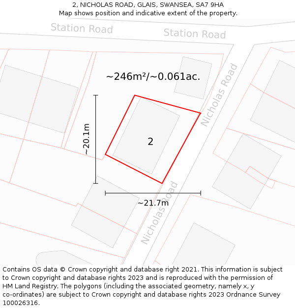 2, NICHOLAS ROAD, GLAIS, SWANSEA, SA7 9HA: Plot and title map
