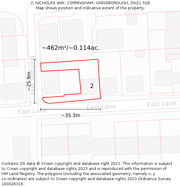 2, NICHOLAS WAY, CORRINGHAM, GAINSBOROUGH, DN21 5QE: Plot and title map