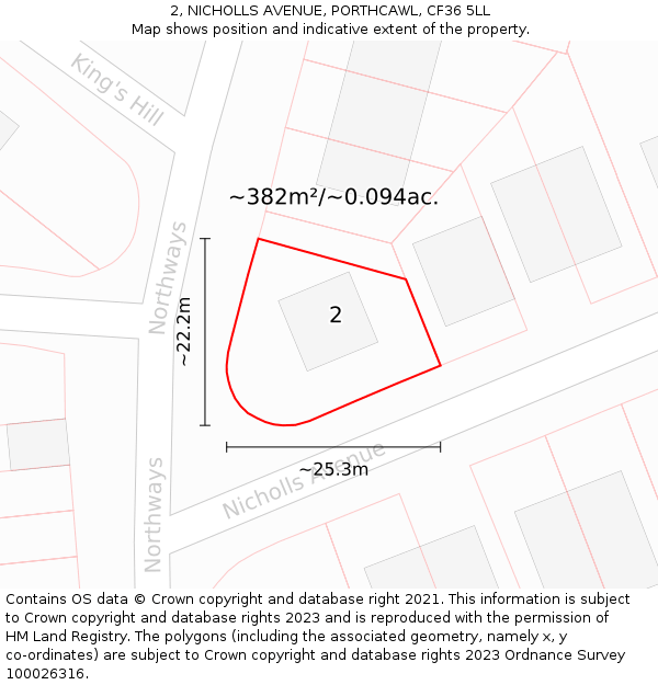 2, NICHOLLS AVENUE, PORTHCAWL, CF36 5LL: Plot and title map