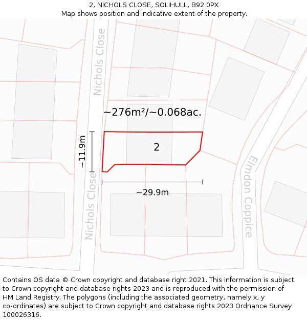 2, NICHOLS CLOSE, SOLIHULL, B92 0PX: Plot and title map