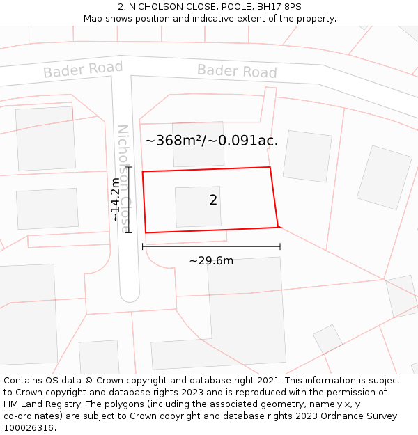 2, NICHOLSON CLOSE, POOLE, BH17 8PS: Plot and title map