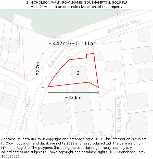 2, NICHOLSON WALK, ROWNHAMS, SOUTHAMPTON, SO16 8LF: Plot and title map
