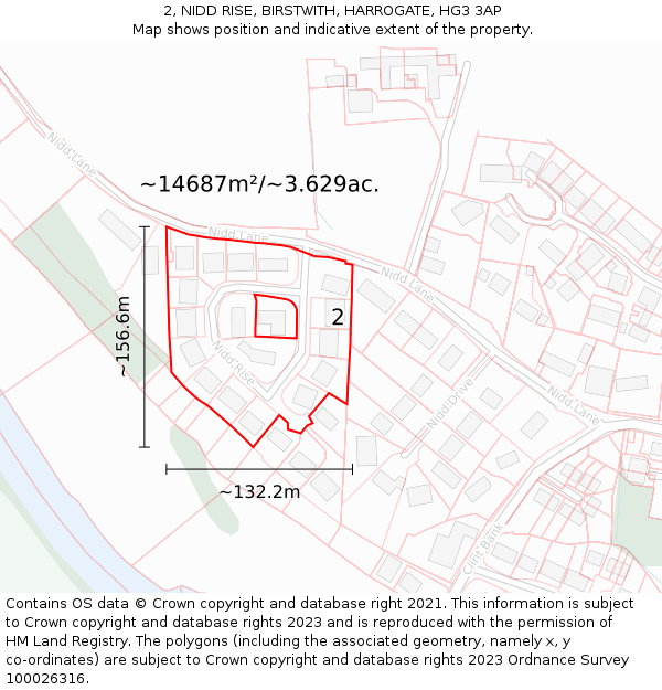 2, NIDD RISE, BIRSTWITH, HARROGATE, HG3 3AP: Plot and title map