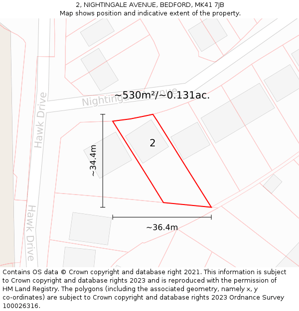2, NIGHTINGALE AVENUE, BEDFORD, MK41 7JB: Plot and title map