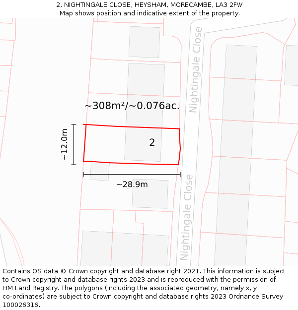 2, NIGHTINGALE CLOSE, HEYSHAM, MORECAMBE, LA3 2FW: Plot and title map