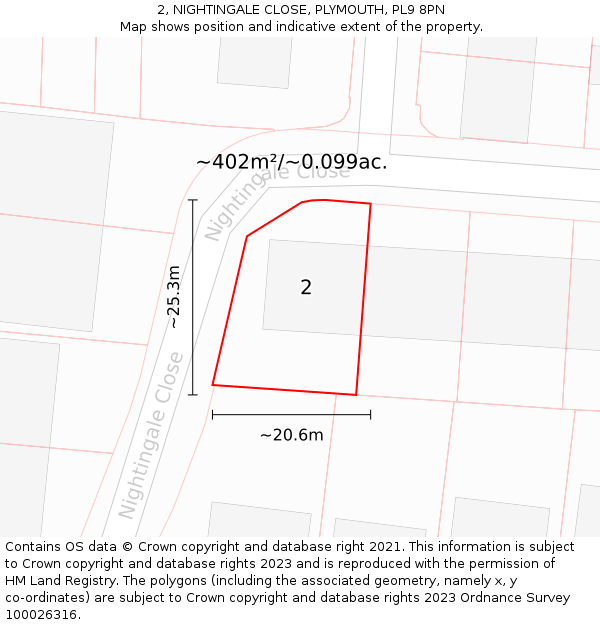 2, NIGHTINGALE CLOSE, PLYMOUTH, PL9 8PN: Plot and title map