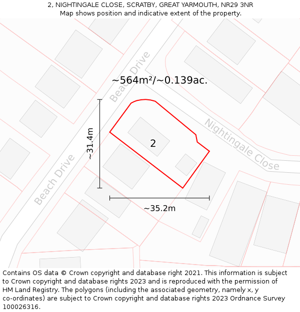 2, NIGHTINGALE CLOSE, SCRATBY, GREAT YARMOUTH, NR29 3NR: Plot and title map