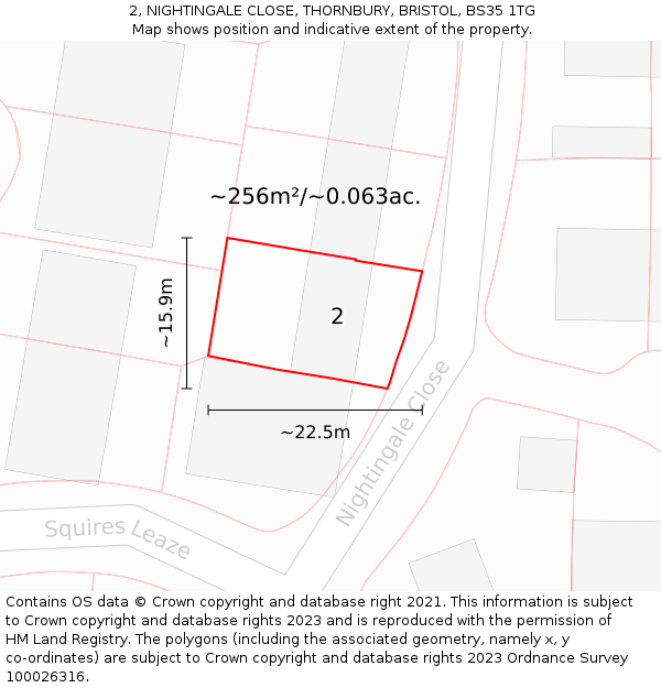 2, NIGHTINGALE CLOSE, THORNBURY, BRISTOL, BS35 1TG: Plot and title map