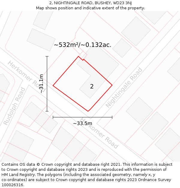 2, NIGHTINGALE ROAD, BUSHEY, WD23 3NJ: Plot and title map