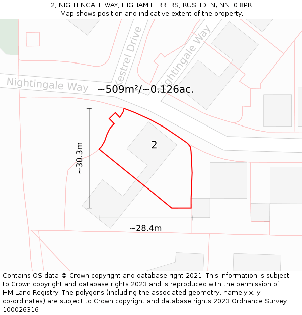 2, NIGHTINGALE WAY, HIGHAM FERRERS, RUSHDEN, NN10 8PR: Plot and title map
