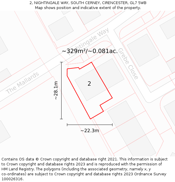 2, NIGHTINGALE WAY, SOUTH CERNEY, CIRENCESTER, GL7 5WB: Plot and title map