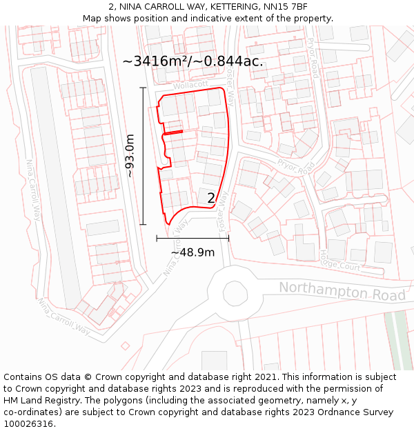 2, NINA CARROLL WAY, KETTERING, NN15 7BF: Plot and title map