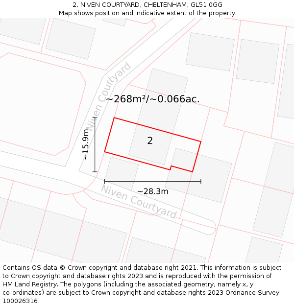 2, NIVEN COURTYARD, CHELTENHAM, GL51 0GG: Plot and title map