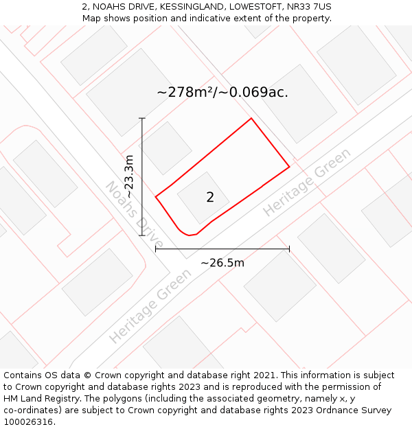 2, NOAHS DRIVE, KESSINGLAND, LOWESTOFT, NR33 7US: Plot and title map