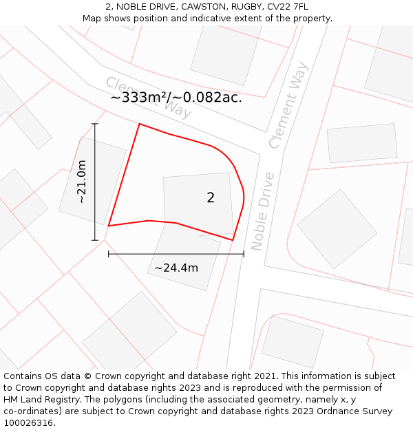 2, NOBLE DRIVE, CAWSTON, RUGBY, CV22 7FL: Plot and title map
